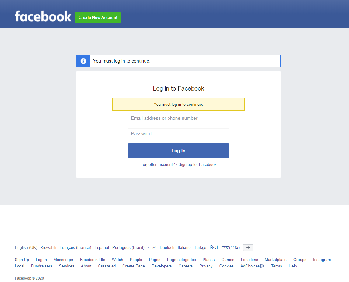 facebook log in
