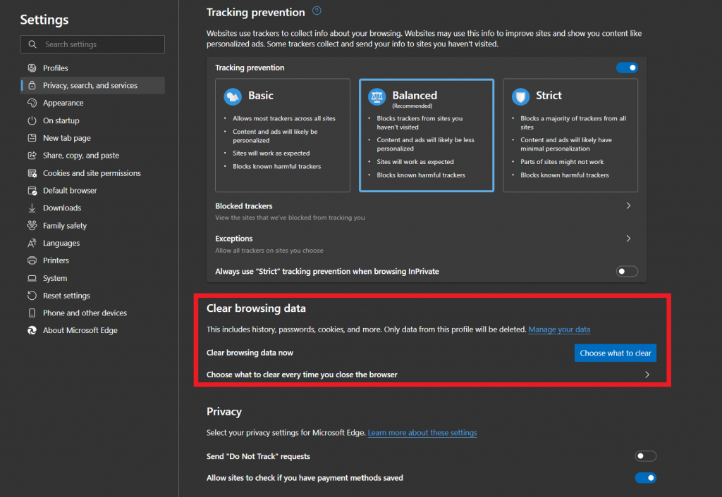 Microsoft Edge Delete Cache 