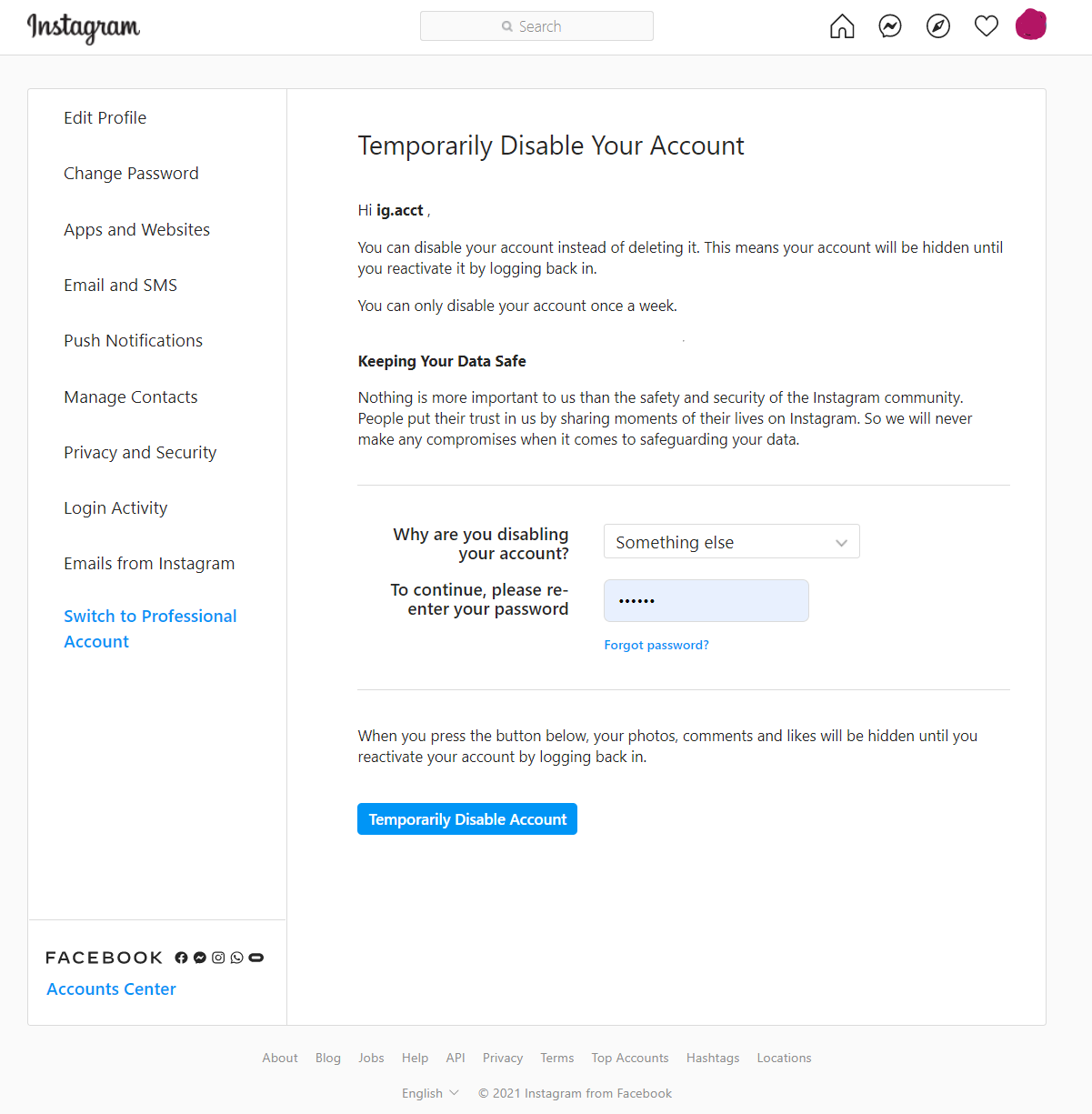 Temporarily Disable Your Account